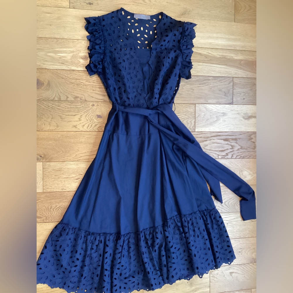 D.Exterior Blue cut out shortsleeved maxi dress.